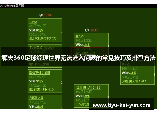 解决360足球经理世界无法进入问题的常见技巧及排查方法