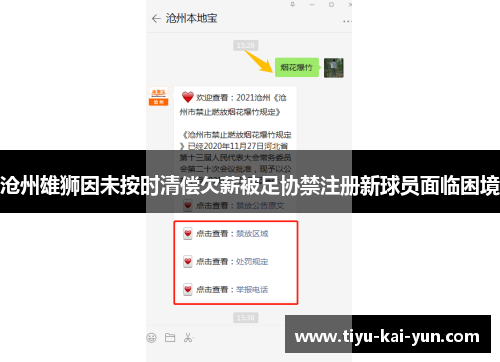 沧州雄狮因未按时清偿欠薪被足协禁注册新球员面临困境